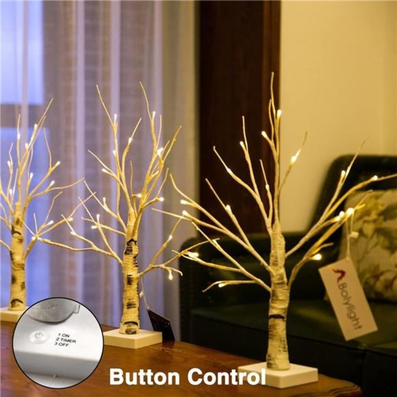 Lighted Birch Tree Warm White Light Up Tabletop Small LED Tree Artificial Decor - Picture 2 of 7